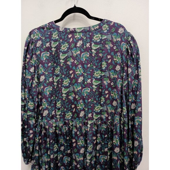 Destination 365 BOHO Dress 1X Purple Floral Print Tiered Midi Long sleeve Casual - Picture 8 of 9